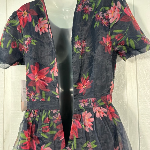 Rachel Parcell Black Orchard Floral Print Tulle Short Sleeve Dress Size 8 NWT - Picture 11 of 14